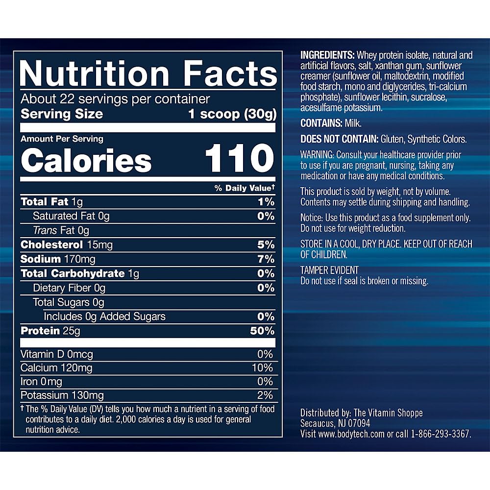 BodyTech Whey Protein Isolate Powder - 25 Grams of Protein per