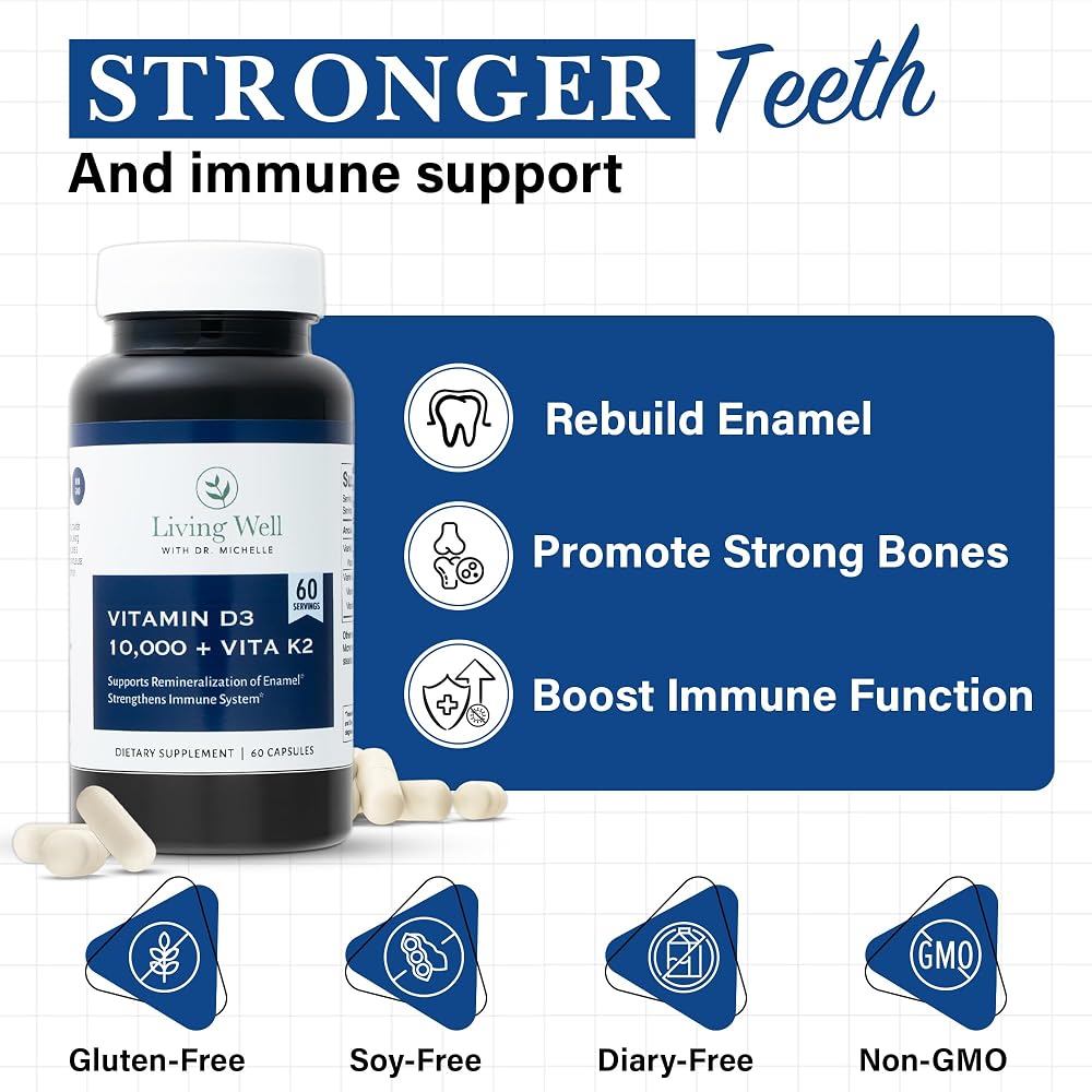 Living Well Dr. Michelle Vitamin D3 10,000 IU with K2 - 60 Capsules - image 2