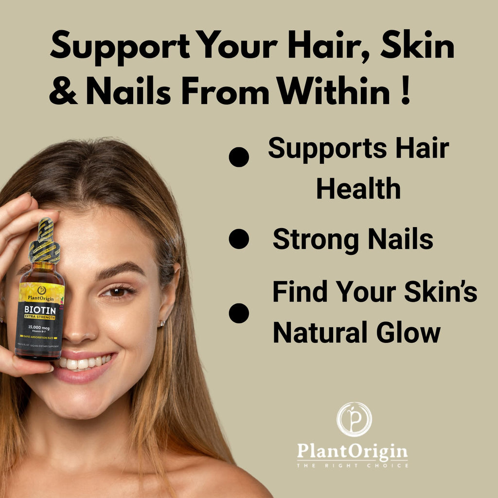 PLANTORIGIN Liquid Biotin 15,000 MCG Hair, Skin & Nails Support - 60 Servings - image 6
