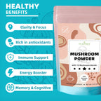 10 Mushrooms Powder, Mushroom Supplement Blend for Coffee, Beverages & Smoothies, Natural Focus, Energy & Immune Support Supplement - 3.53 oz / 100g
