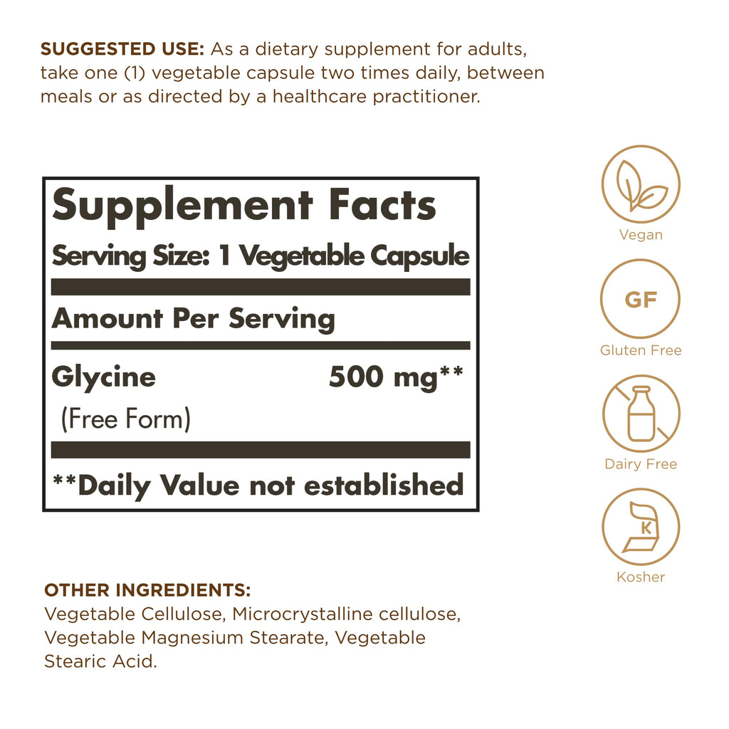 Solgar Glycine 500 mg - 100 Vegetable Capsules - image 2