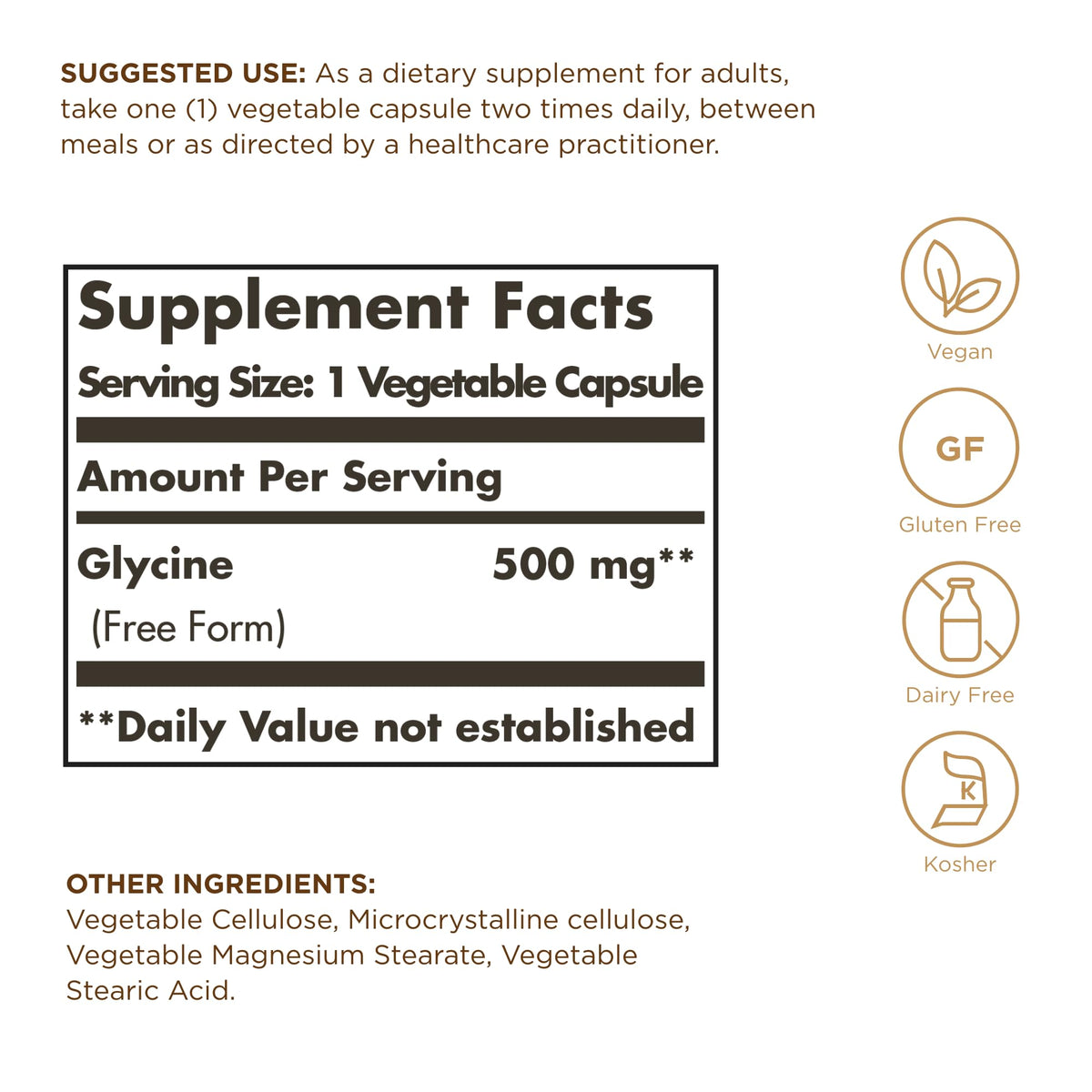 Solgar Glycine 500 mg - 100 Vegetable Capsules - image 2