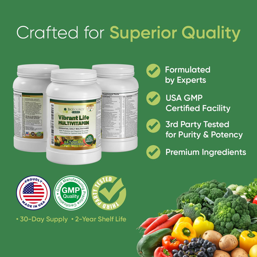 BioSource Labs Vibrant Life Multivitamin with Probiotics - 90 Tablets - image 7