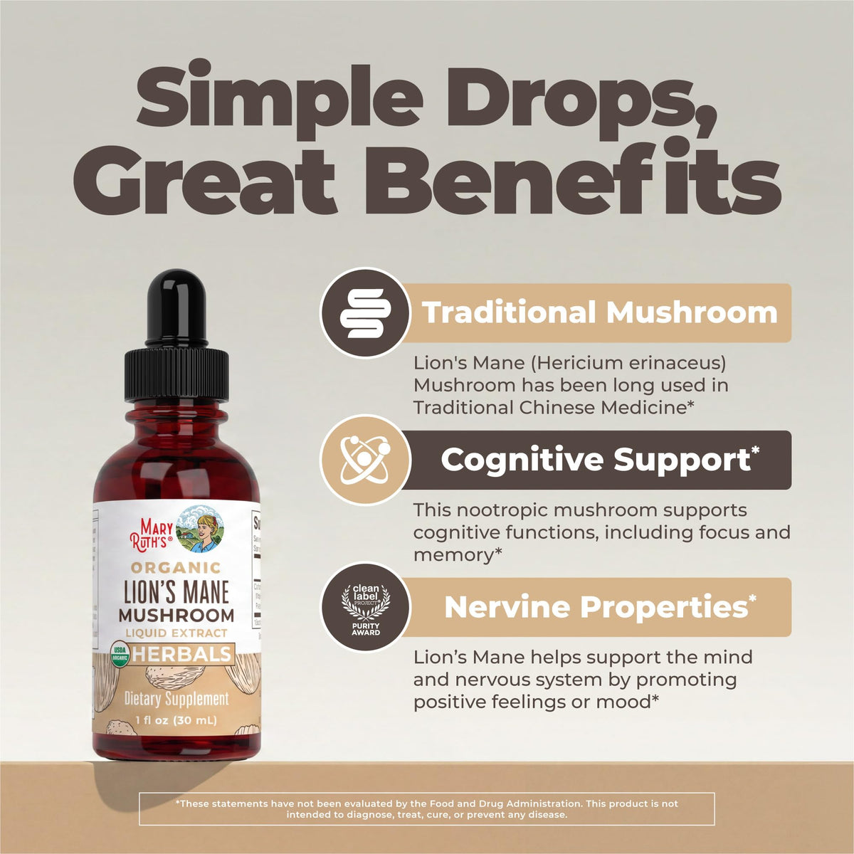 MARYRUTH'S Lion's Mane Mushroom Liquid Drops - 1 Fl Oz - image 4