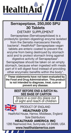 HealthAid Serrapeptase 250,000 SPU Proteolytic Enzyme - 30 Tablets - image 3