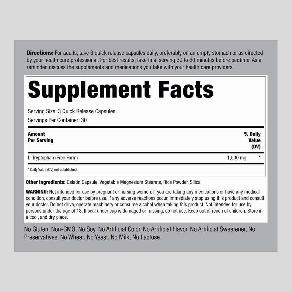 Piping Rock L-Tryptophan 1500 mg - 90 Capsules - image 2