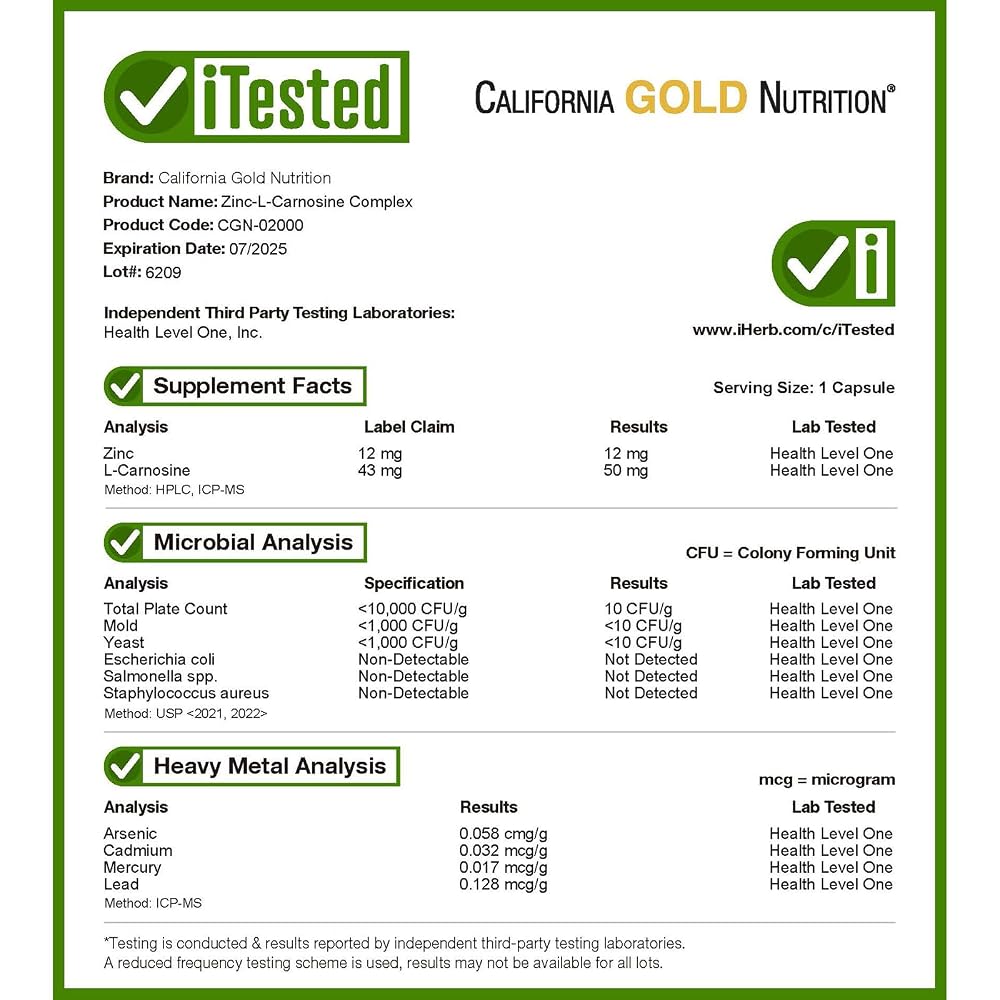California Gold Nutrition Zinc-L-Carnosine Complex - 90 Vegetarian Capsules - image 4