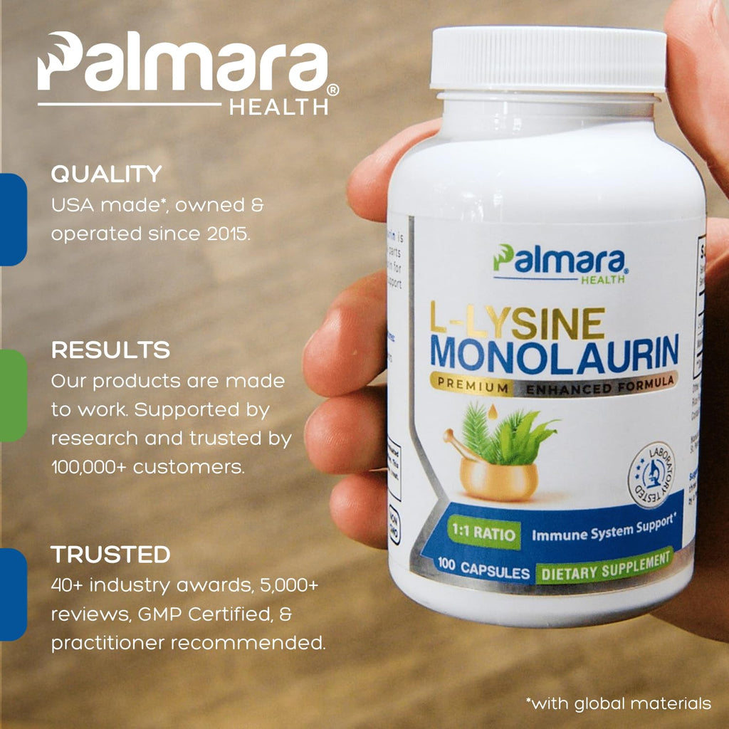 Palmara Health L-Lysine + Monolaurin 600mg 1:1 Ratio