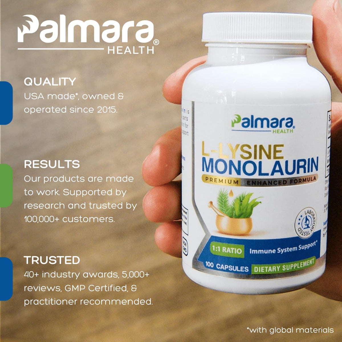 Palmara Health L-Lysine + Monolaurin 600mg 1:1 Ratio