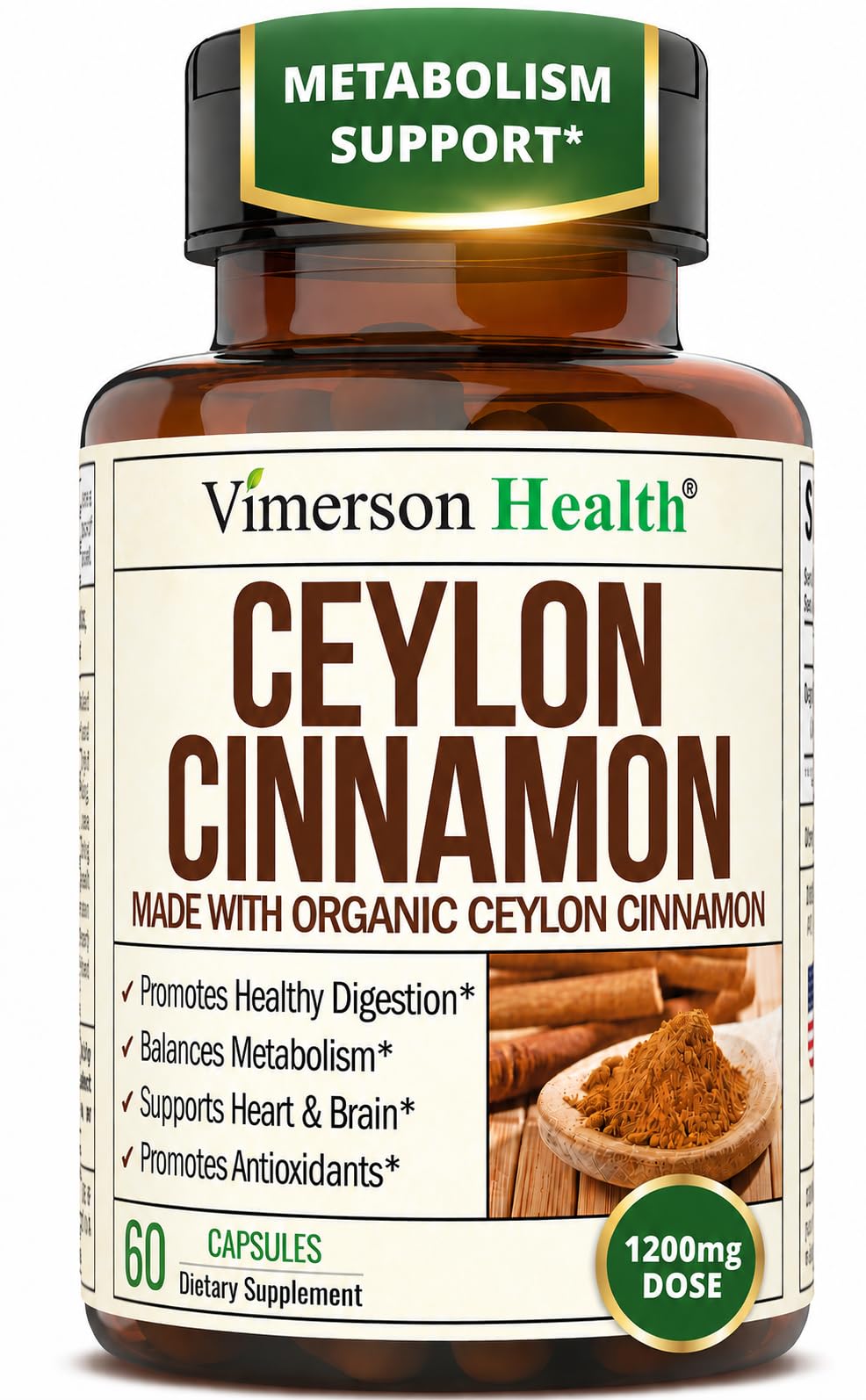 Vimerson Health Organic Ceylon Cinnamon Capsules - 60 Capsules