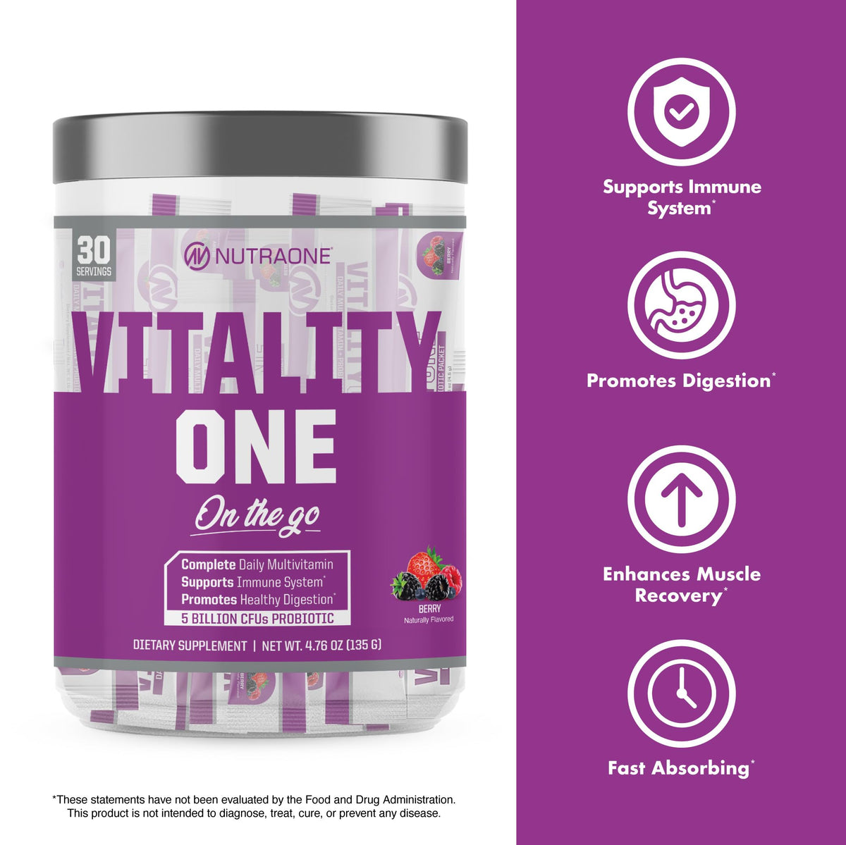 NutraOne VitalityOne On The Go Multivitamin with Probiotics - 30 Packets - image 5