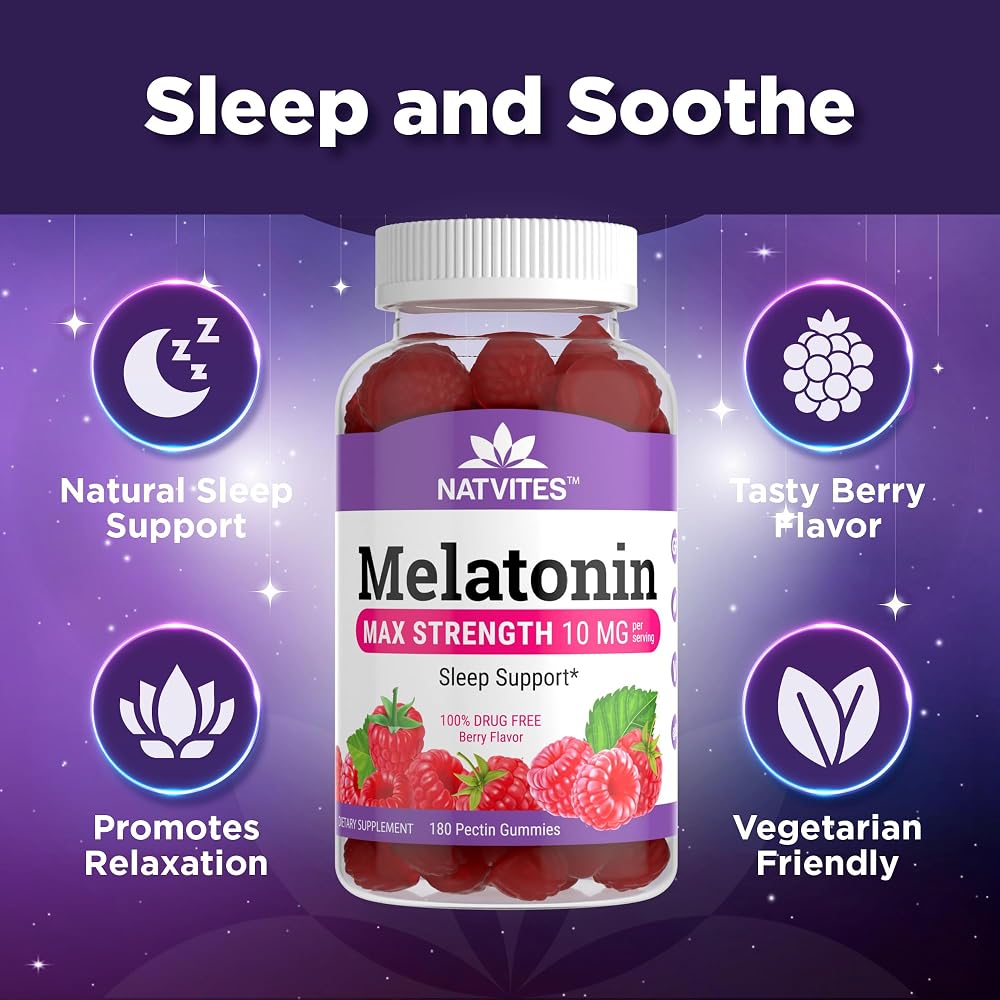 Natvites Melatonin Gummies Max Strength 10mg Sleep Support - 180 Count - image 2