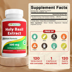 Best Naturals Holy Basil Extract 500 mg - 240 Vegetarian Capsules - image 2