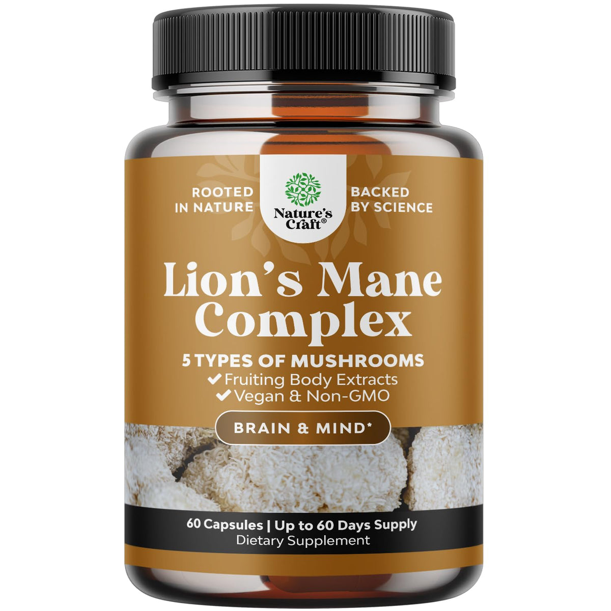 Natures Craft Lions Mane Complex Capsules Brain Support - 60 Count