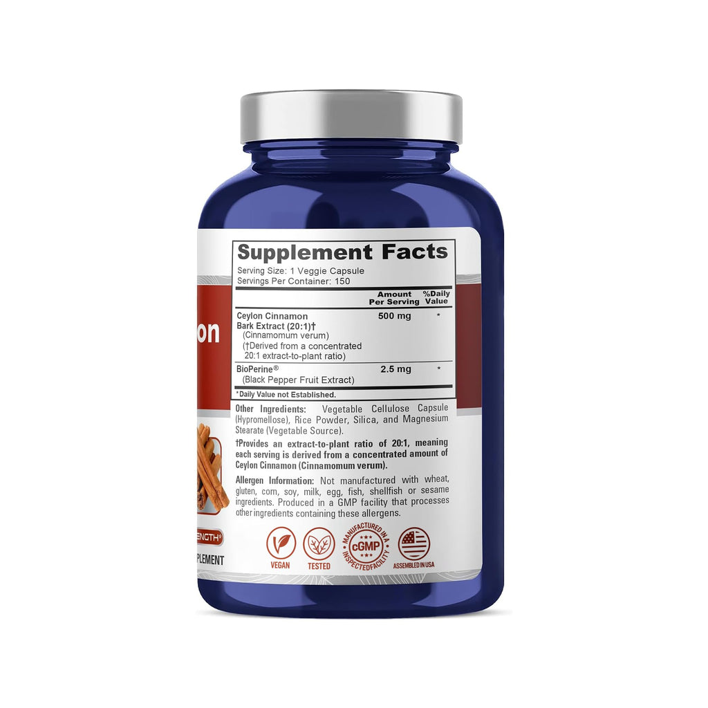 NusaPure Ceylon Cinnamon 500mg - 150 Vegetarian Capsules - image 2