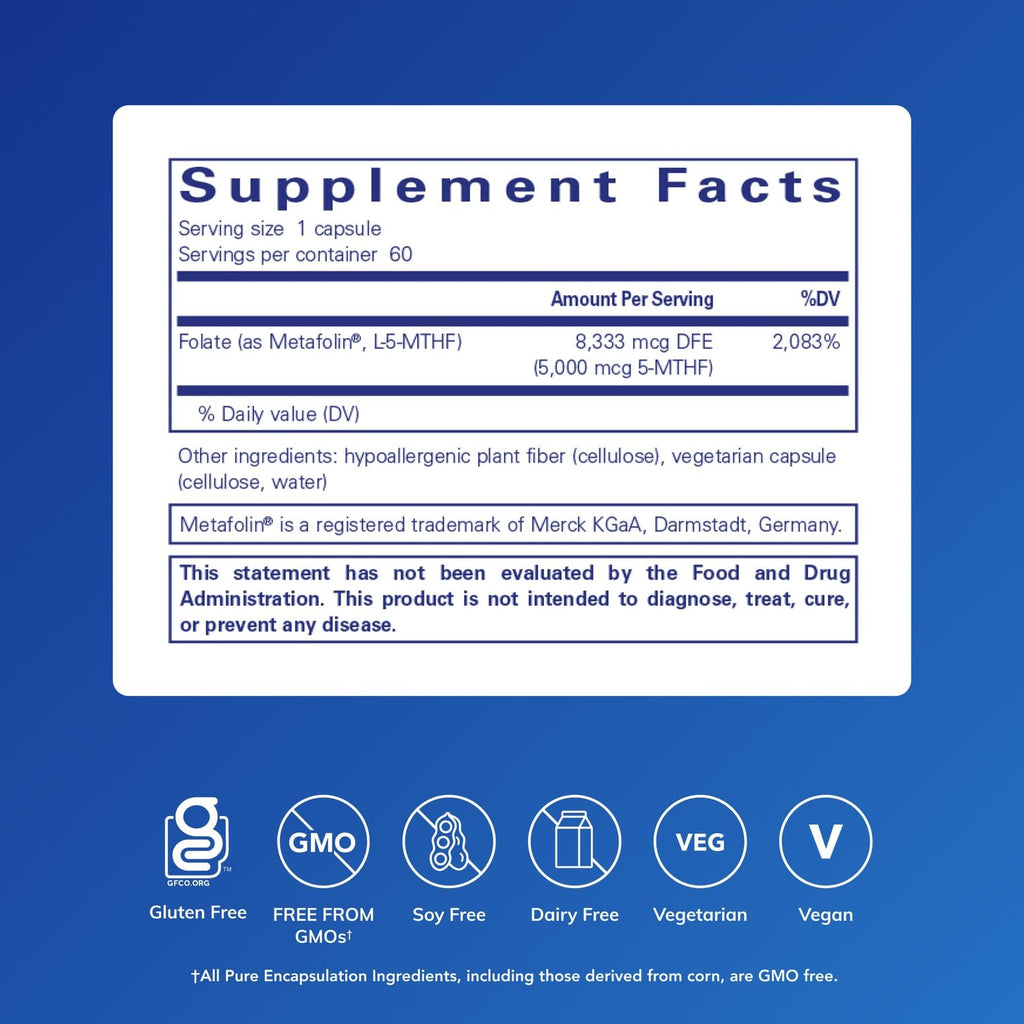 Pure Encapsulations Folate 5,000 - 60 Capsules - image 2