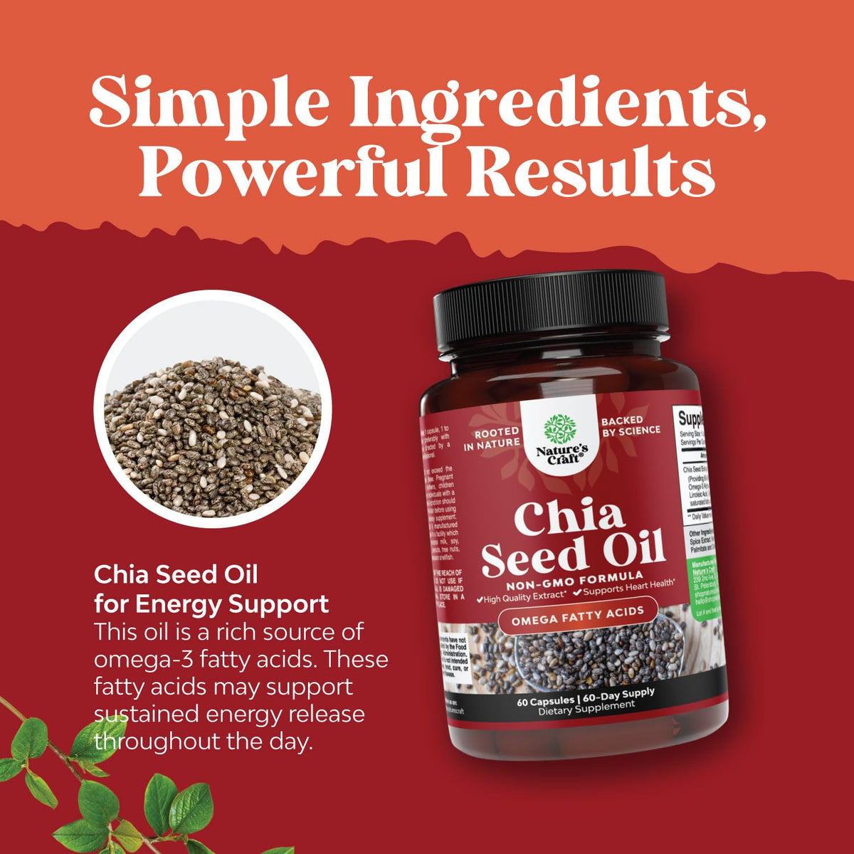 Natures Craft Chia Seed Oil Extract Omega 3-6-9 - 60 Capsules - image 3