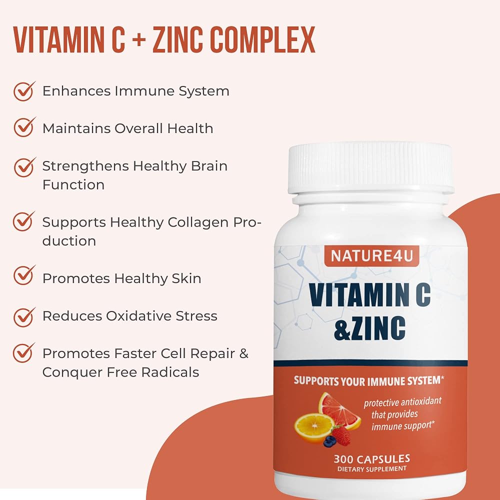 Nature4U Vitamin C 1000mg with Zinc and Rose Hips - 300 Capsules - image 3