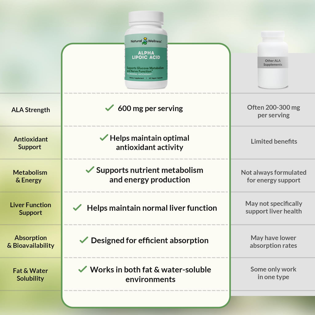 Natural Wellness Alpha Lipoic Acid 600 mg Antioxidant - 60 Capsules - image 4