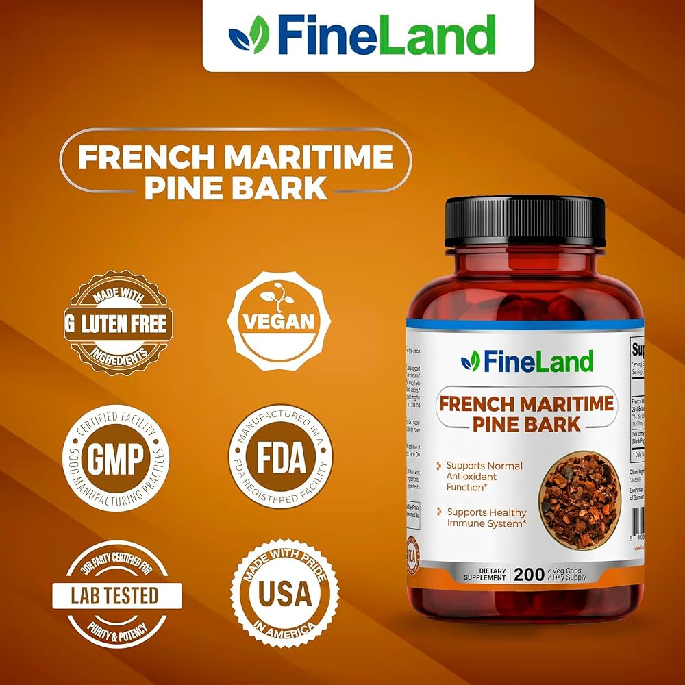 FineLand French Maritime Pine Bark Extract 450 mg - 200 Vegetarian Capsules - image 6