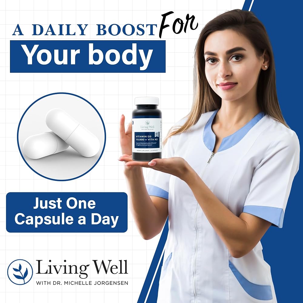 Living Well Dr. Michelle Vitamin D3 10,000 IU with K2 - 60 Capsules - image 3