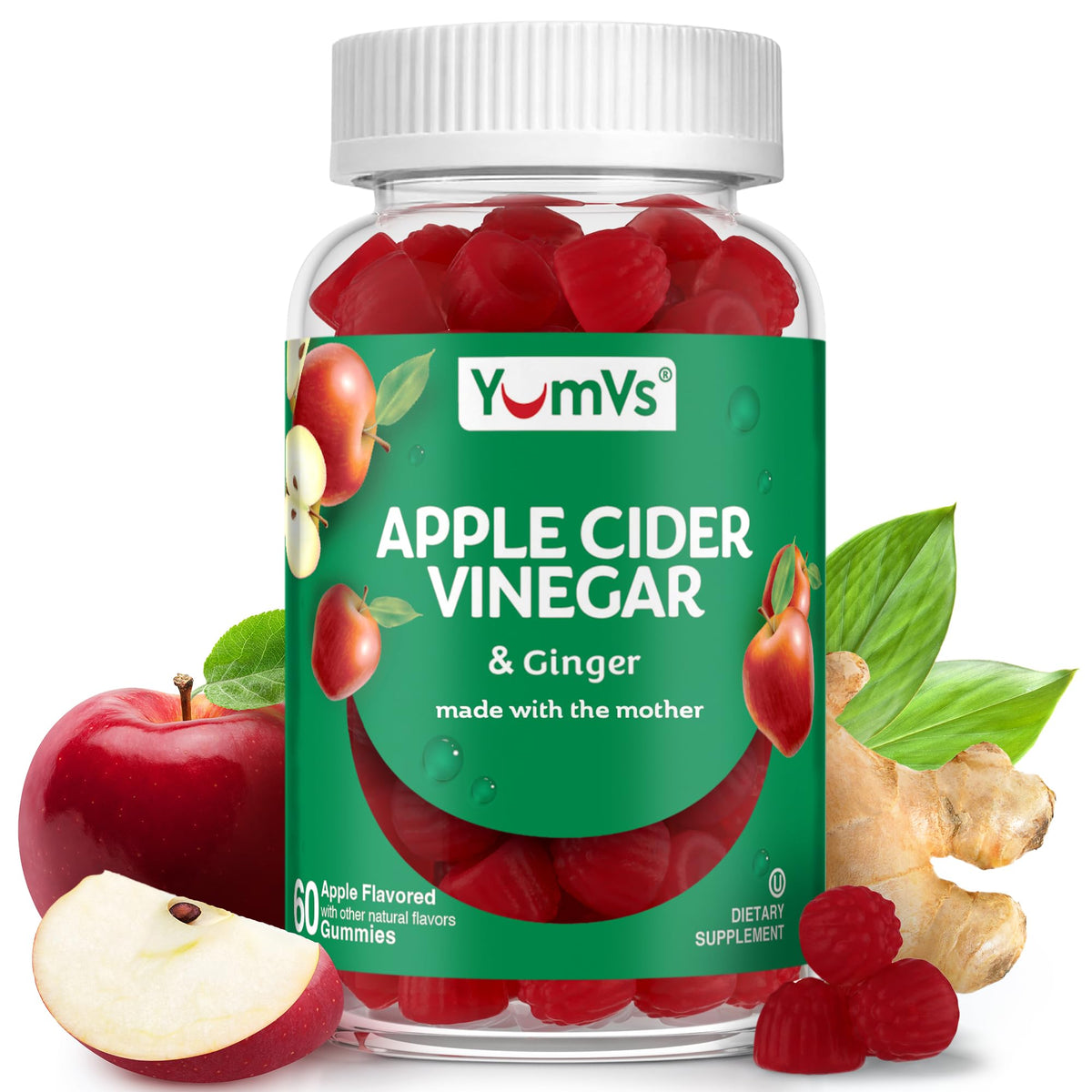 YUM-V'S Apple Cider Vinegar Gummies with Ginger - 60 Count