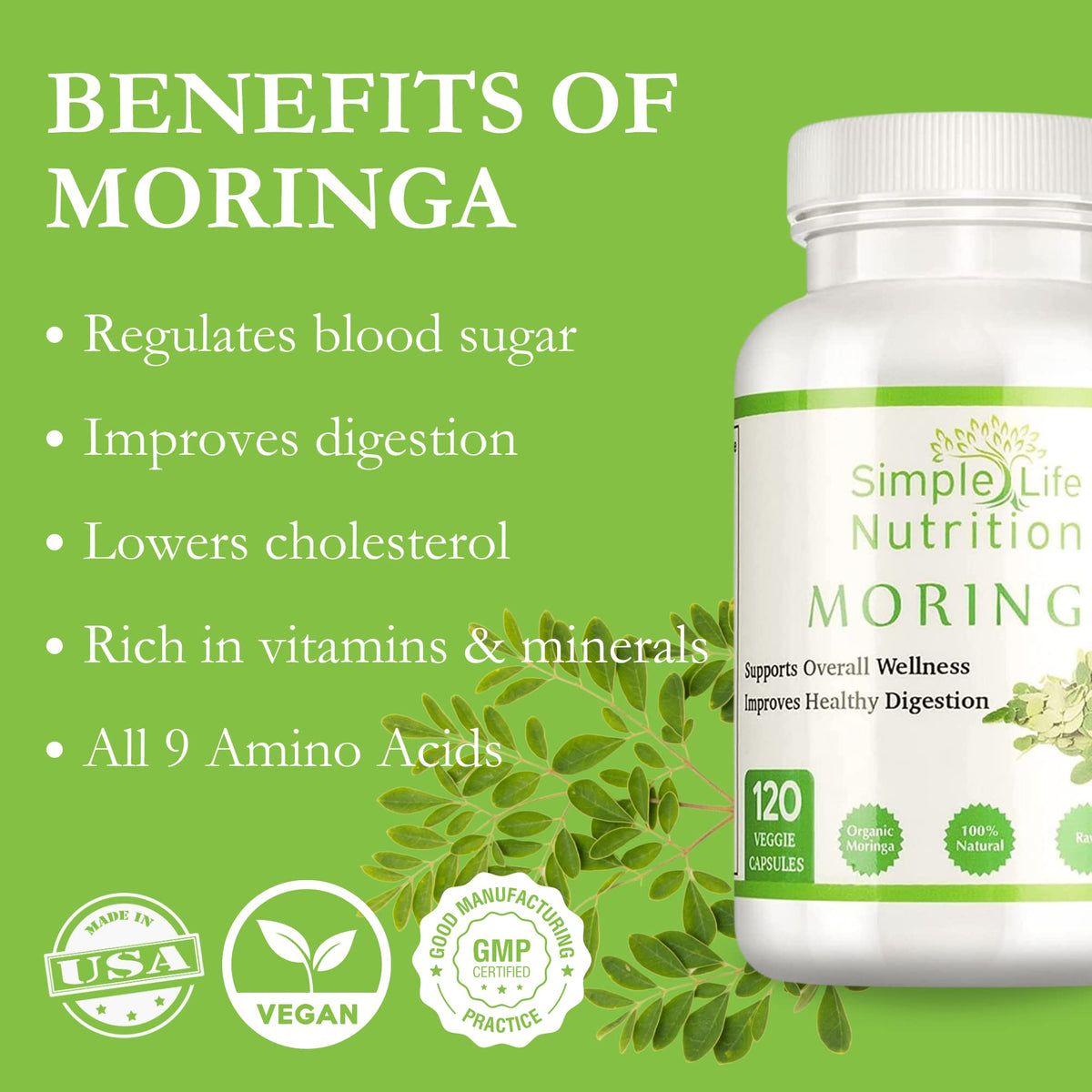 Simple Life Nutrition Organic Moringa Powder Capsules - 120 Count - image 6
