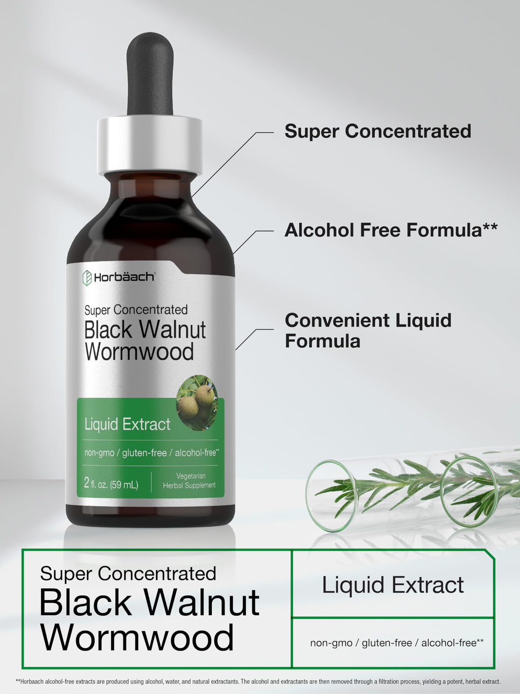 Horbäach Black Walnut Hull Wormwood Extract Tincture - 2 fl oz - image 4