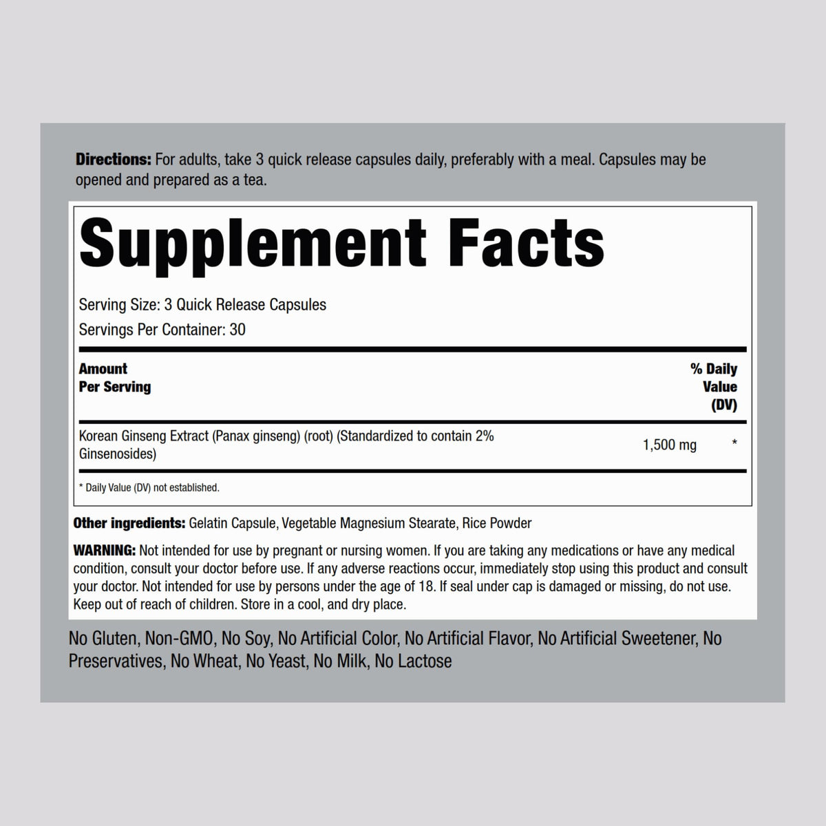 Piping Rock Korean Panax Ginseng 1500mg - 90 Capsules - image 2