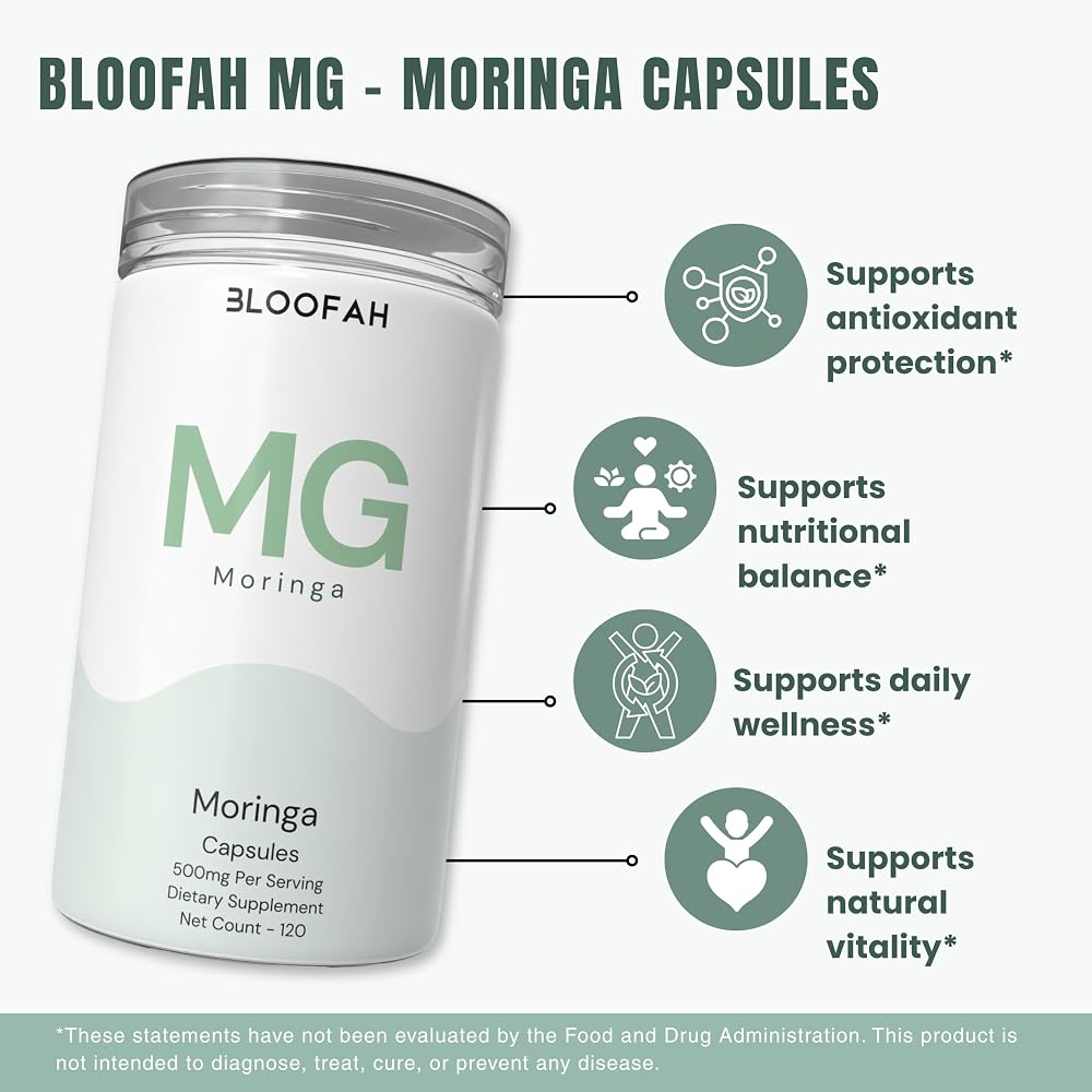 Bloofah MG Moringa Capsules 500mg 10:1 Extract - 120 Capsules - image 4
