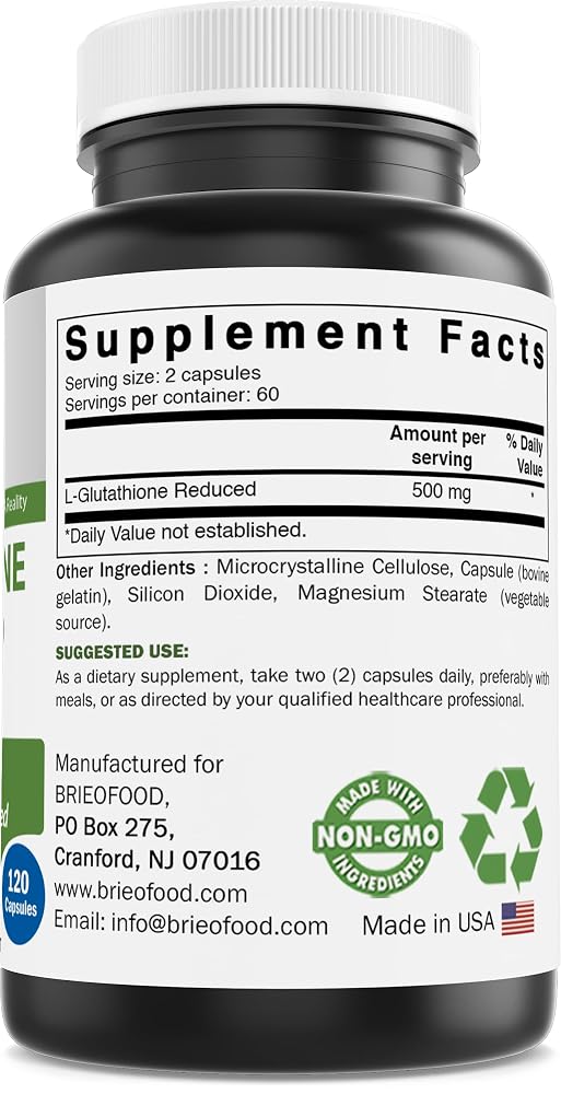 Brieofood Glutathione (Reduced) 500mg Immune Support - 120 Capsules - image 2