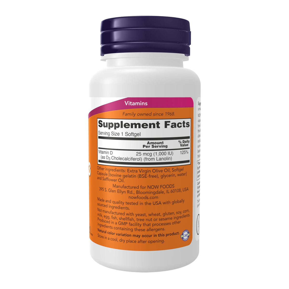 NOW Vitamin D-3 1,000 IU Structural Support - 180 Softgels - image 2