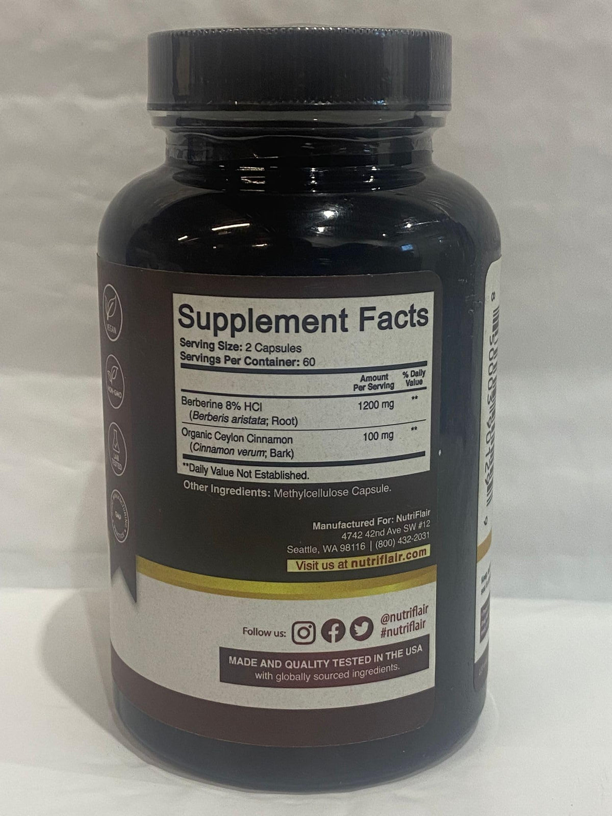 NutriFlair Berberine HCl 1200mg with Ceylon Cinnamon - 120 Capsules - image 12