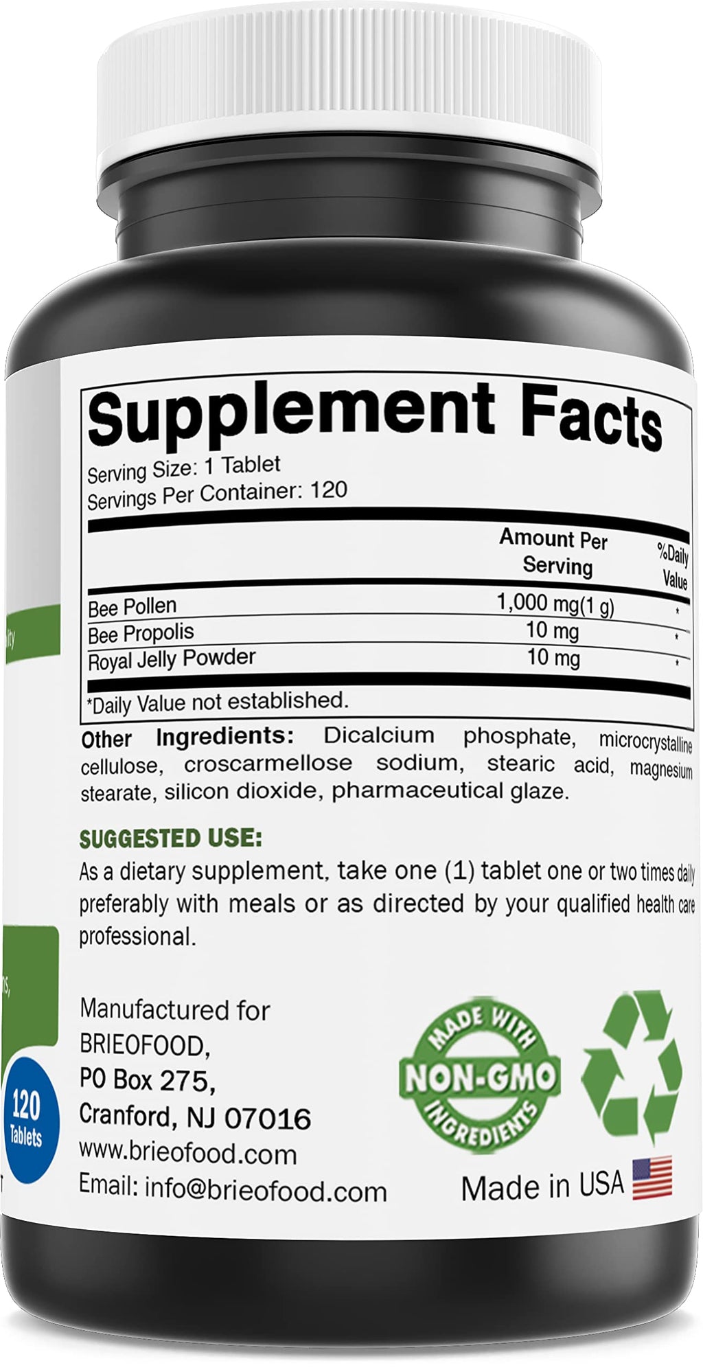 Brieofood Bee Pollen Complex 1000 mg - 120 Tablets - image 5