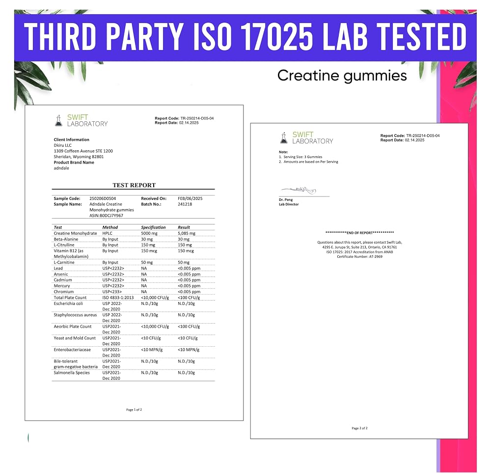 Adndale Creatine Monohydrate Gummies for Fitness - 75 Gummies - image 5