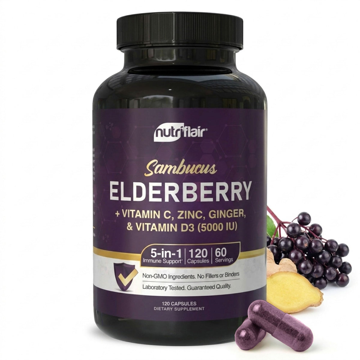 NutriFlair Sambucus Elderberry Capsules Immune Support - 120 Capsules