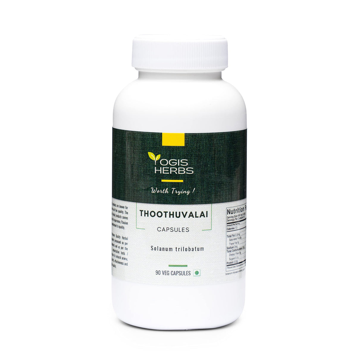 YOGIS HERBS Thoothuvalai Capsules Solanum Trilobatum - 90 Capsules