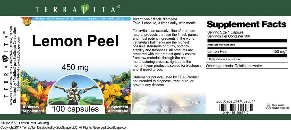 Terravita Lemon Peel - 450 mg (100 Capsules, ZIN: 520677)