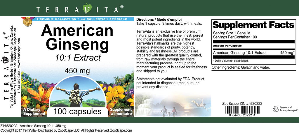 Terravita American Ginseng 10:1 450 mg - 300 Capsules - image 2