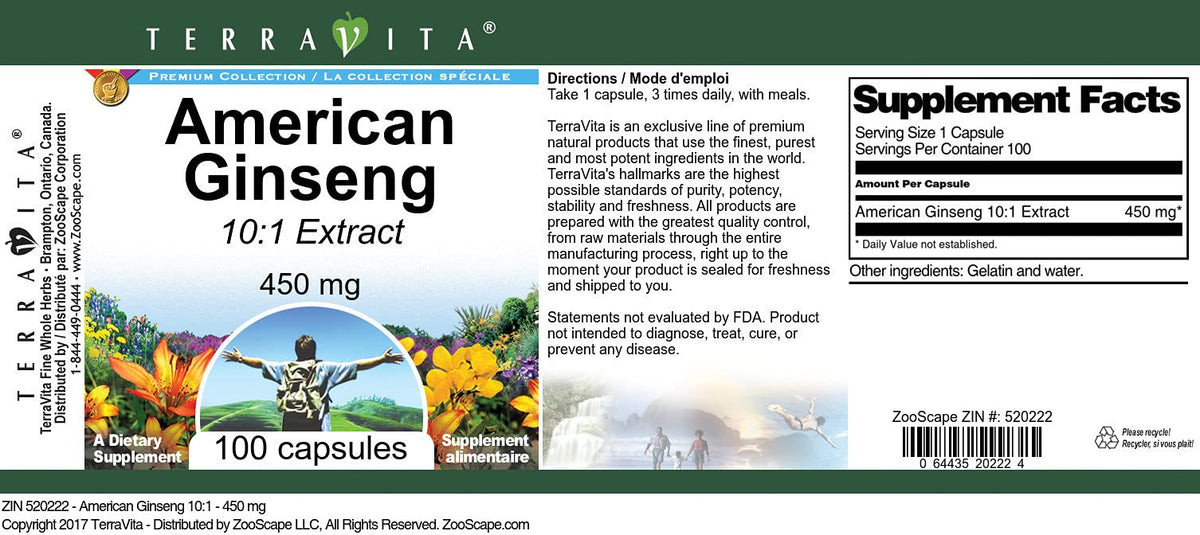Terravita American Ginseng 10:1 450 mg - 300 Capsules - image 2