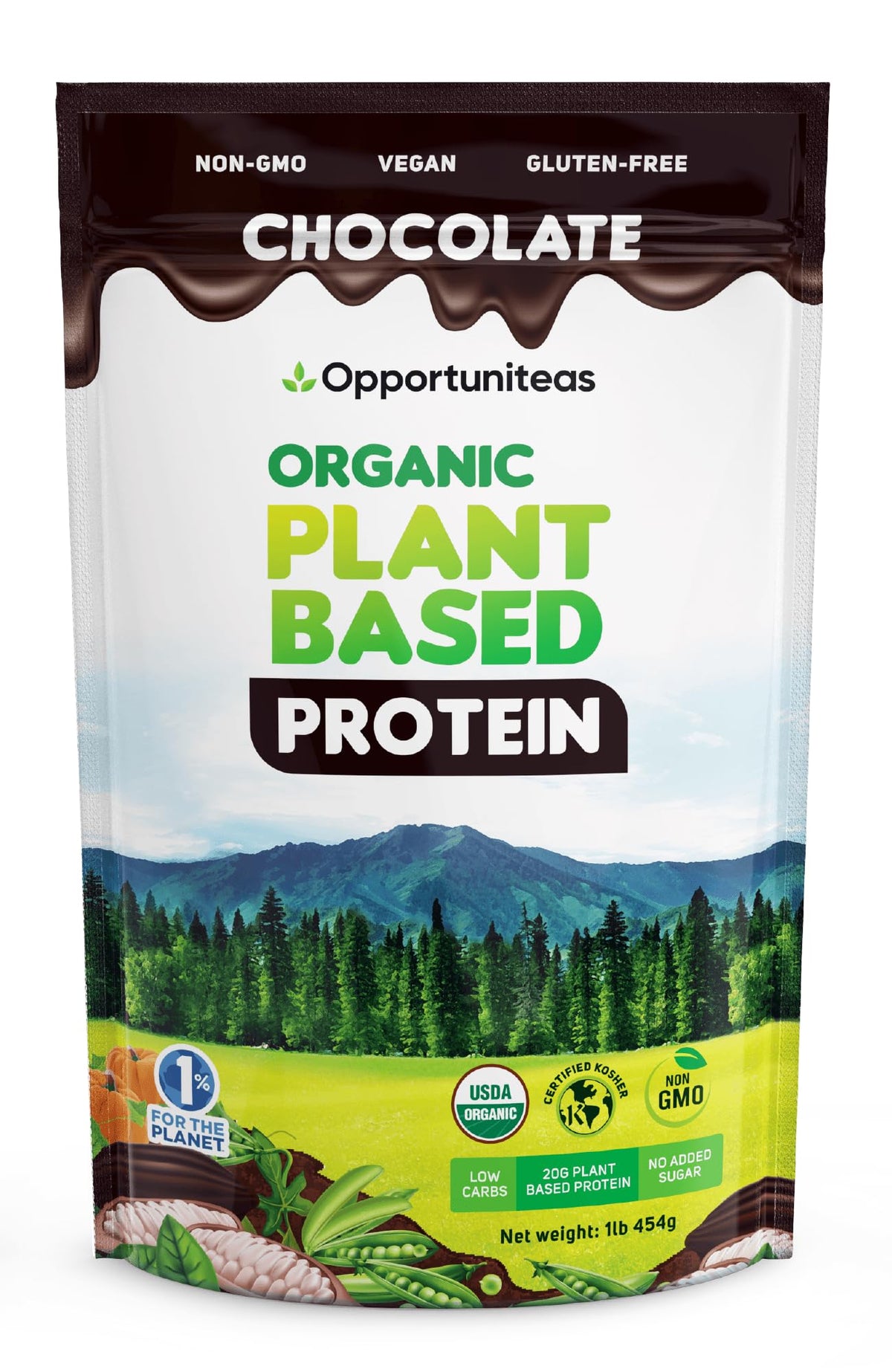 Opportuniteas Organic Plant Based Chocolate Protein Powder - 1 lb