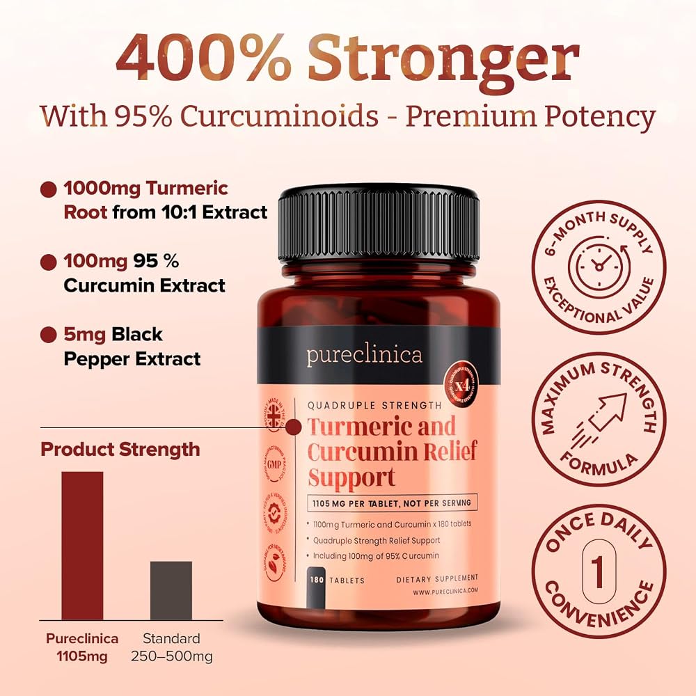 Pureclinica Turmeric Curcumin 1100mg with Black Pepper - 180 Tablets - image 3