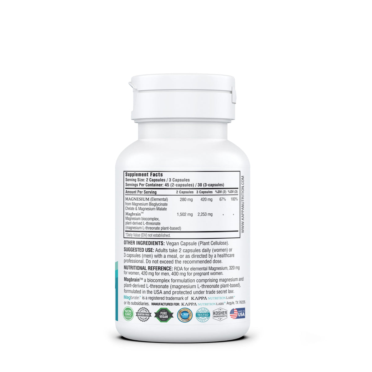 KAPPA NUTRITION Magnesium L-Threonate Plant-Based 3 in 1