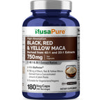 NusaPure Maca Root Black, Red & Yellow Vegan - 180 Vegetarian Capsules