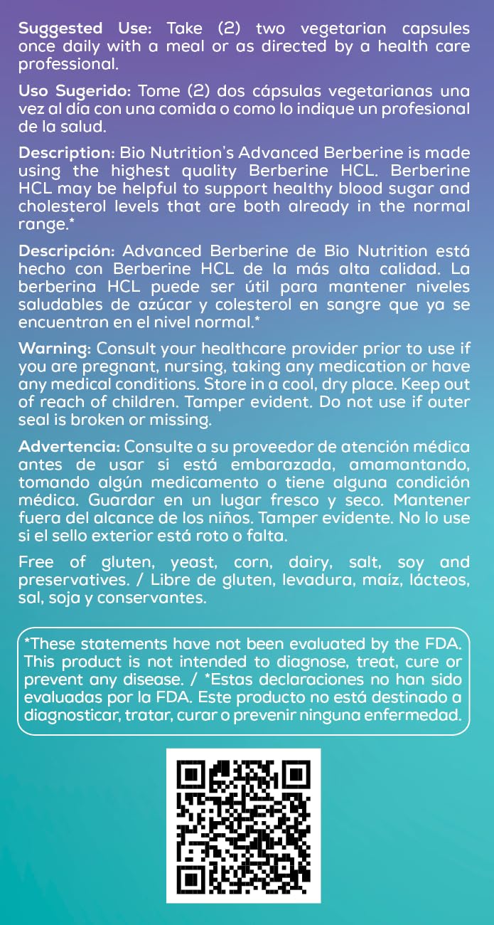 Bio Nutrition Advanced Berberine 1,200 mg - 50 Vegetarian Capsules - image 4