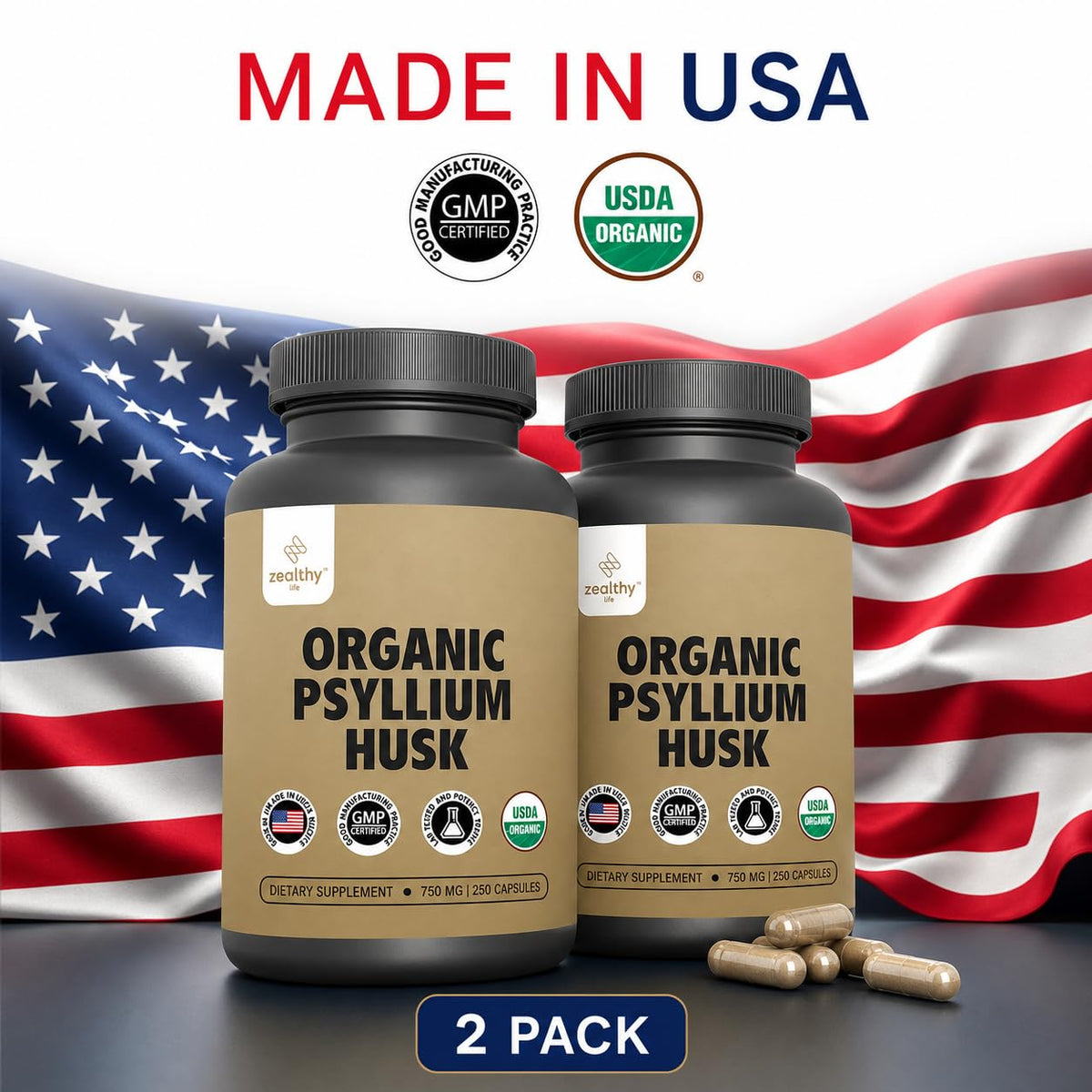 Z Zealthy Life Organic Psyllium Husk Capsules 750 mg - 250 Capsules - image 5