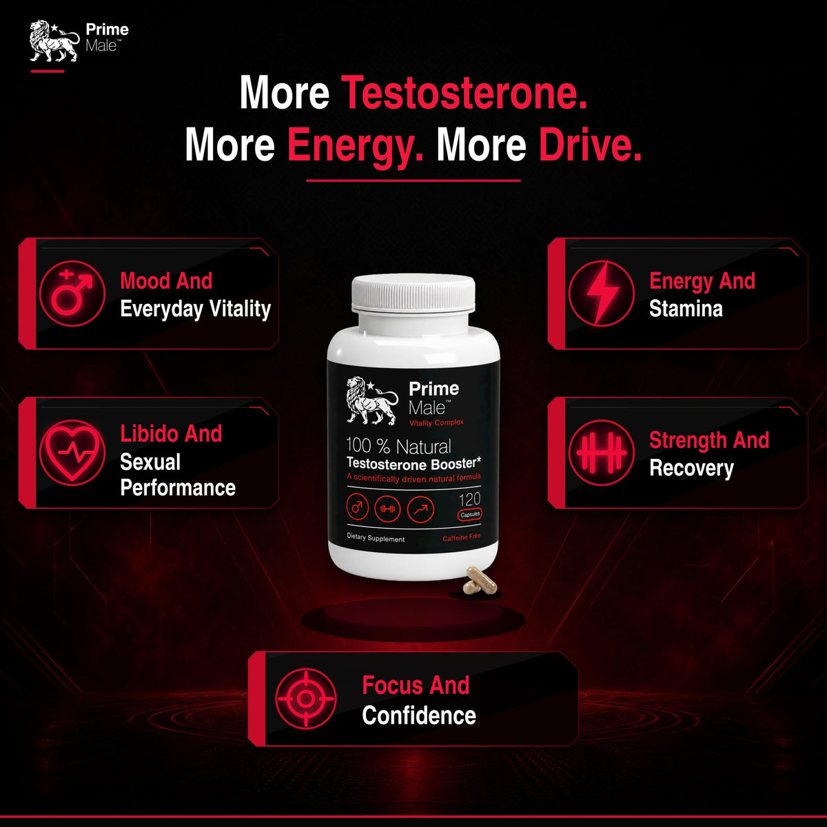 PRIME MALE Vitality Testosterone Booster for Men - 120 Capsules - image 4