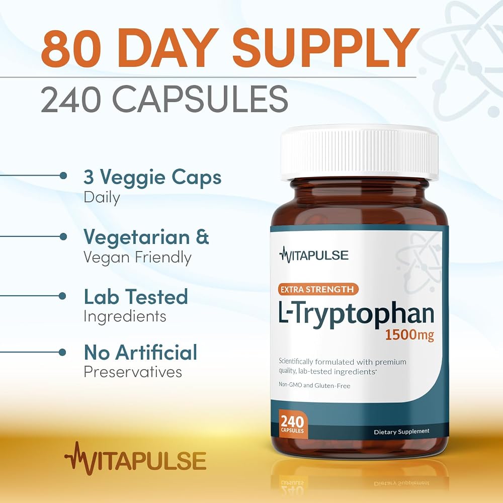 VitaPulse L-Tryptophan 1500mg Supplement - 240 Capsules - image 4