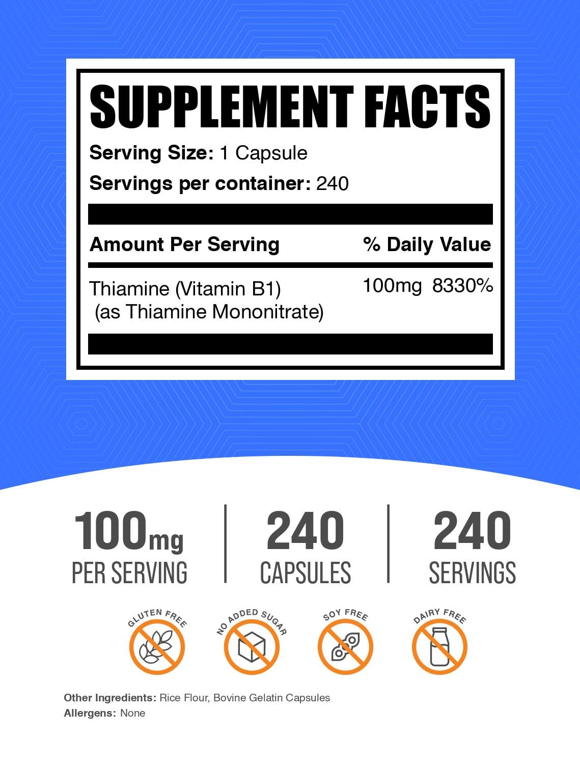 BulkSupplements Thiamine Mononitrate Vitamin B1 100mg - 240 Capsules - image 2