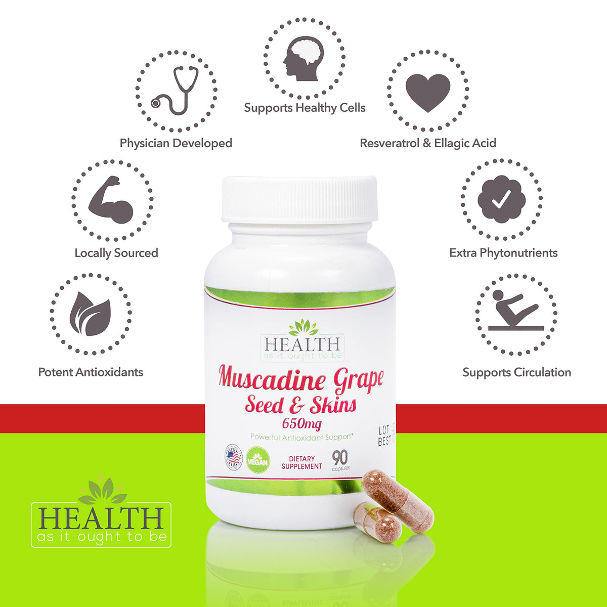 Health As It Ought To Be Muscadine Seed & Skin Antioxidant - 90 Capsules - image 4